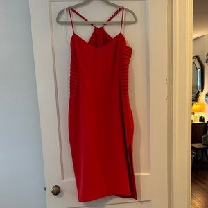 Red Sleeveless Halston Dress with Side Slit